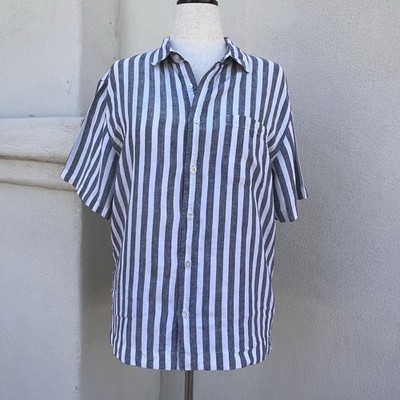 Everlane Charcoal White Striped 100% Linen Shirt Size M Medium Women's Coastal
