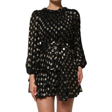 DOLCE & GABBANA Dress Black Gold Polka Dot Silk Brocade Mini IT40/US6/S 3680usd
