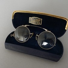 Antique 1900s Eyeglasses Spectacles Hand Held Silver Tone Ornate Nose Pads Case
