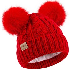 Kids Winter Beanie Children s Warm Knitted Fleece Lined Ski Pom-Pom Warm Knit...