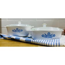 Vintage Cornflower Corning Ware Casserole Dishes, Set of 2