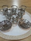 Espresso Cup & Saucer Set 70 ml Glass Metal Silver Clear Floral Traditional — photo 1