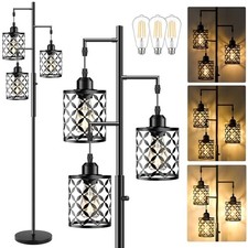   Upgraded  Tall Dimmable Floor Lamp, Farmhouse Standing Lamp with 72" Black