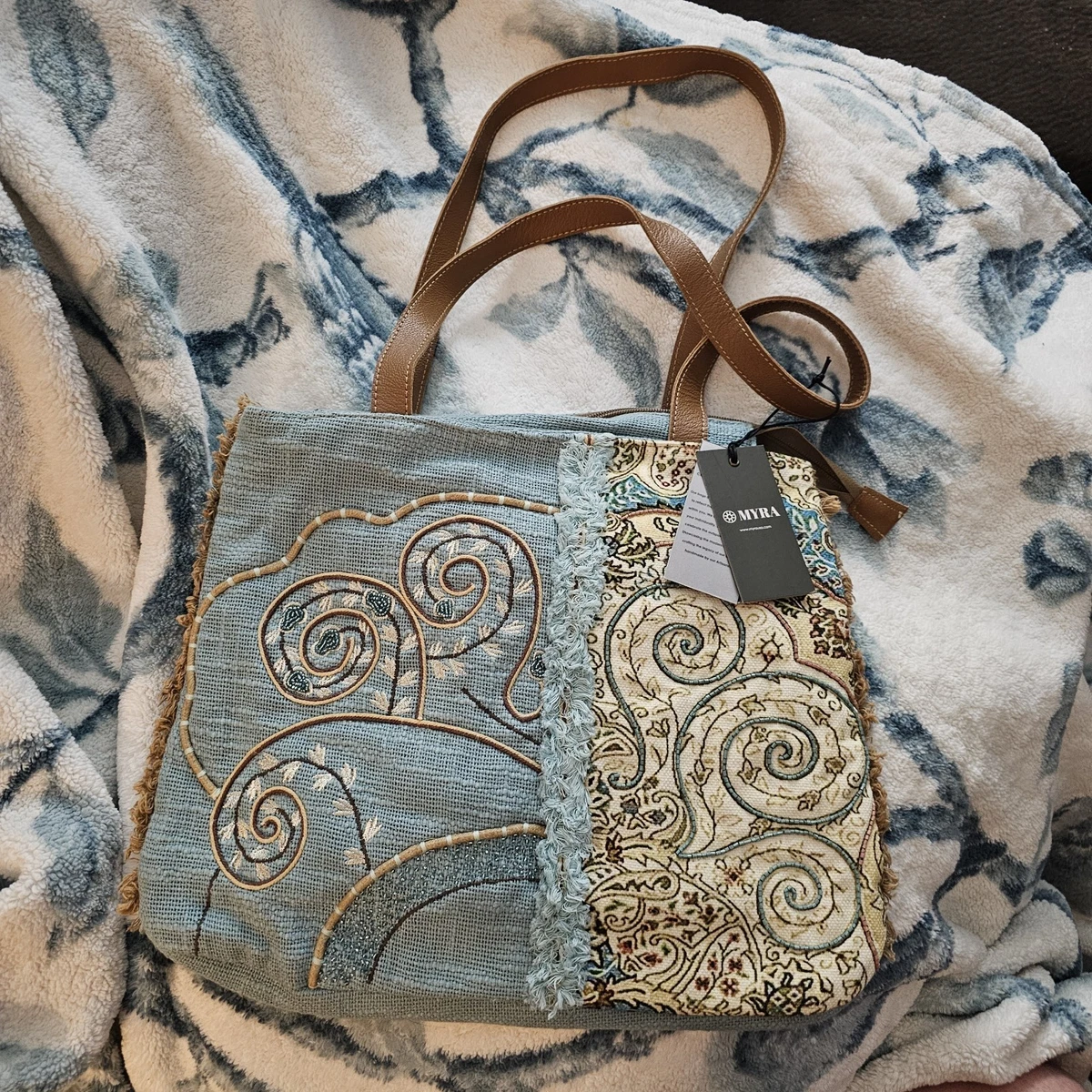 Myra Sand & Beach Backpack Purse Boho Beach Hand Tooled Leather Blue White Myra Bag Handmade Leather Goods | Boots, Purses, Totes  main image 2