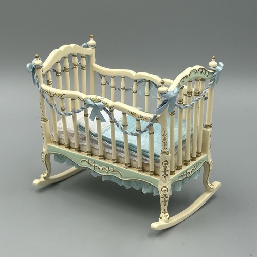 Dolls House Miniature JiaYi Artisan Dressed Rocking Crib Cot 1:12 Scale Nursery