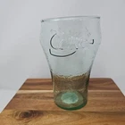 VTG Huge Coca-Cola Glass 32oz Green Tinted Pebbled Embossed Coke Tumbler 7"