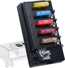 12V Fuse Block, 4 Circuit 12 Volt Blade Fuse Box Kit with LED Indicator, ATO Bla