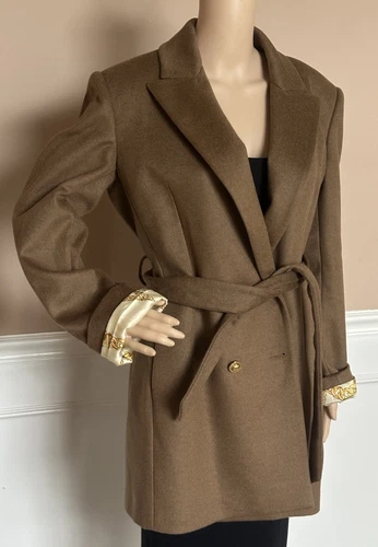 Versace cappotto donna lana cammello pavone 8 US (44) 1008405 Italia nuovo con etichette $3100