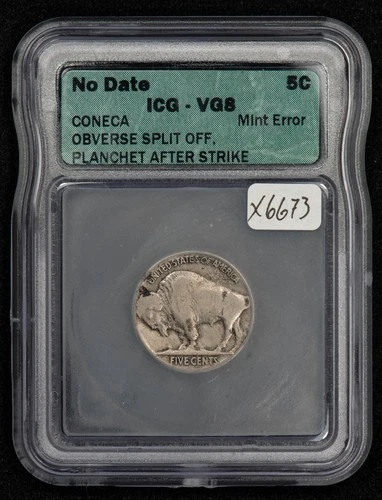 Indian Buffalo Nickel - Mint Error Split Planchet Obv Coneca - ICG VG 8 - X6673
