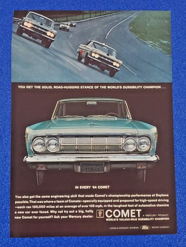 1964 MERCURY COMET ORIGINAL PRINT AD DAYTONA DURABILITY CHAMPION (LOT BLUE) S24+
