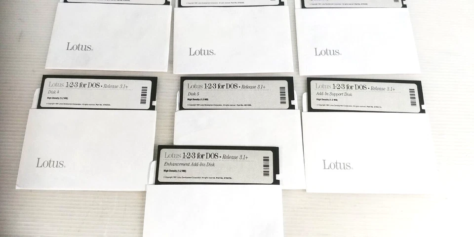 Paquete de 7 disquetes Lotus 1 2 3 para lanzamiento dos 3,1+ vintage de 5,25" HD 1,2 MB 1991 Foto 3 de 4