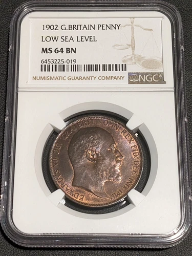1902 MS64 BN Great Britain Penny UNC NGC KM 794.1 LOW SEA LEVEL Edward VII