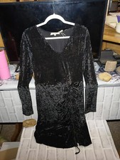 Womens Black Rippled Velvet Size Medium Long Sleeve Knee Length Leadingstar...