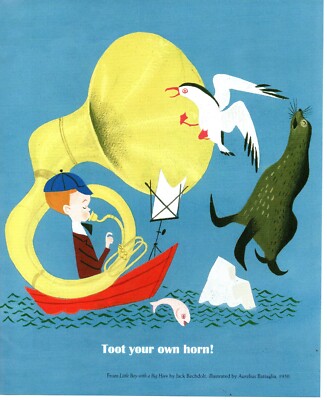 2013 GOLDEN BOOK Cute Life Lesson Pin-Up ART PRINT AD - TOOT YOUR OWN HORN