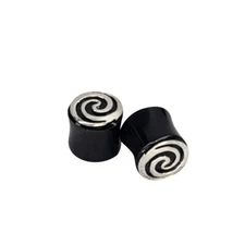 Pair of Solid Ear Plugs Organic Bone with Silver Spiral Design Earring Piercings