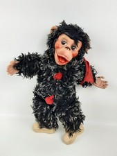 Vintage Rubber Face Monkey Plush 1960's White Shoes Red Buttons