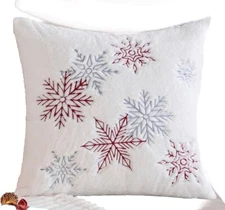 Snowflake Faux Fur Plush Christmas Throw Pillow Cover Winter Holiday Home Decor