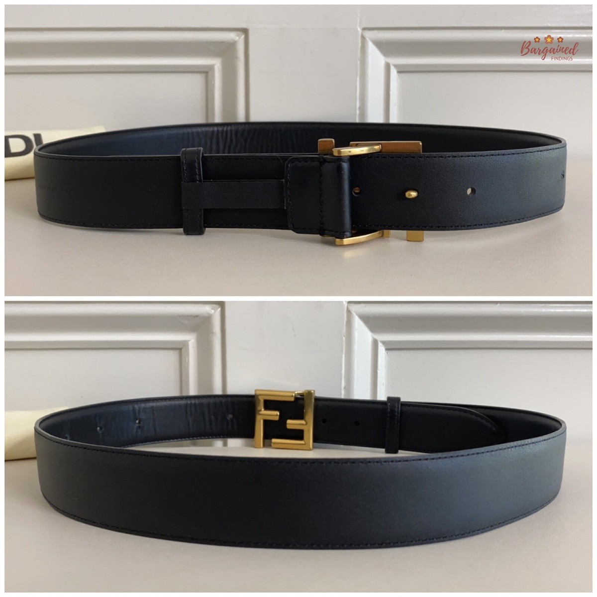 Authentic Fendi Black Calfskin Leather Gold FF Buckle Belt Authentic Fendi Black Calfskin Leather Gold FF Buckle Belt
