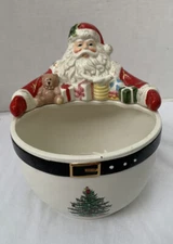 Spode Christmas Tree Santa Nut Bowl Candy Dish Figural Hand Painted