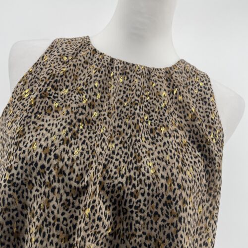 Vince Camuto Top Women’s Medium Leopard Gold Detail Artsy Animal Print Boho NEW