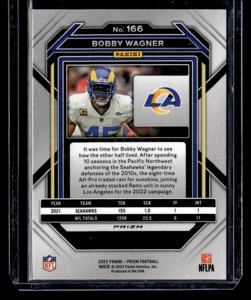 2022 Panini Prizm #166 Bobby Wagner White Sparkle Near Mint - Image 2 of 2