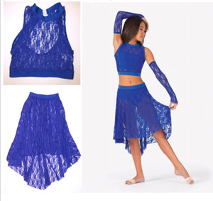 blue lace dance costume Girls S SA skirt crop top lyrical contemporary Cospla