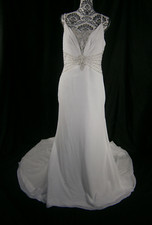 Karelina Sposa Wedding Dress 10 Ivory Chiffon Illusion Beaded Open Back New