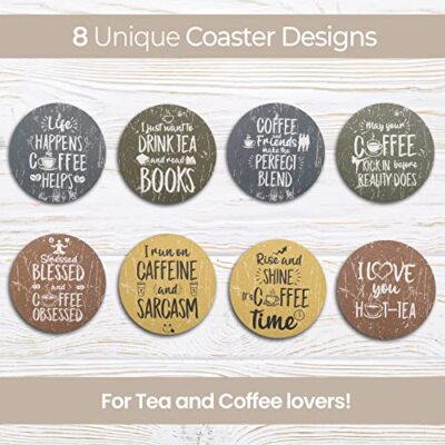 Funny Coasters for Coffee Table - Set of 8 with Holder, Absorbent