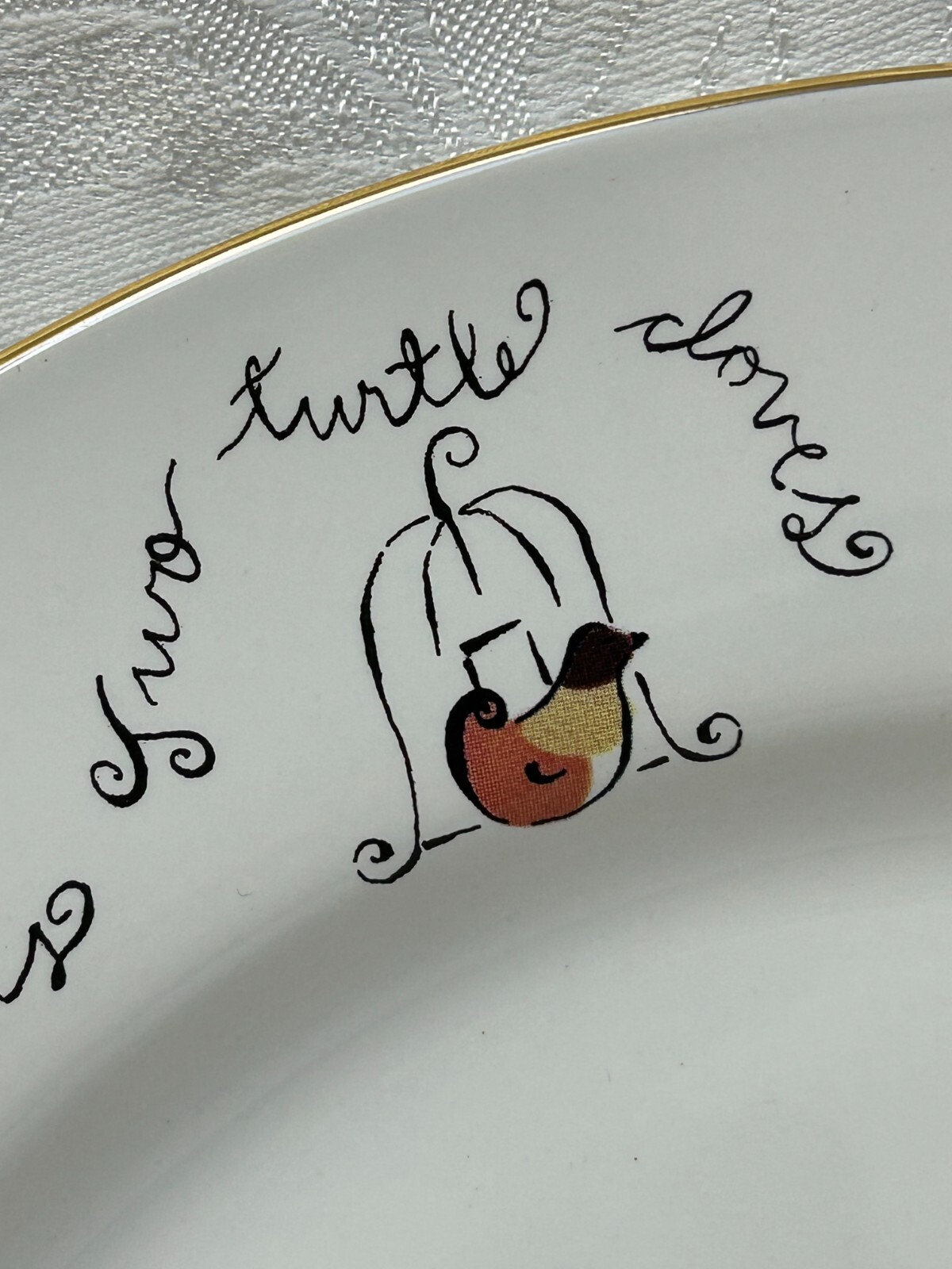 2 Rosanna Twelve Days of Christmas  Dinner Plates Holiday Retro 11" Gold Rim EUC