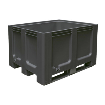 Palettenbox Mit Deckel – 1200 X 1000 X 790 Mm, Geschlossen, Mit 4 Füßen, Grau, Wasserfest, Stapelbar, Lebensmittelecht