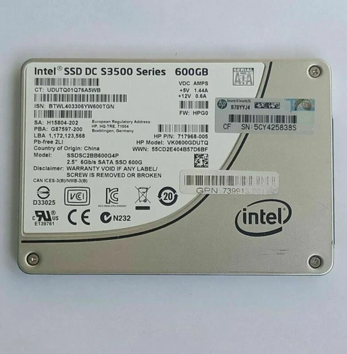 Intel DC HP S3500 Series 717968-005 600GB 2.5" 6Gb/s SATA SSDSC2BB600G4P - Picture 1 of 2