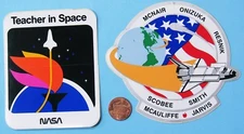 NASA STICKER PAIR vtg STS-51L Space Shuttle Challenger - TEACHER Space McAULIFFE