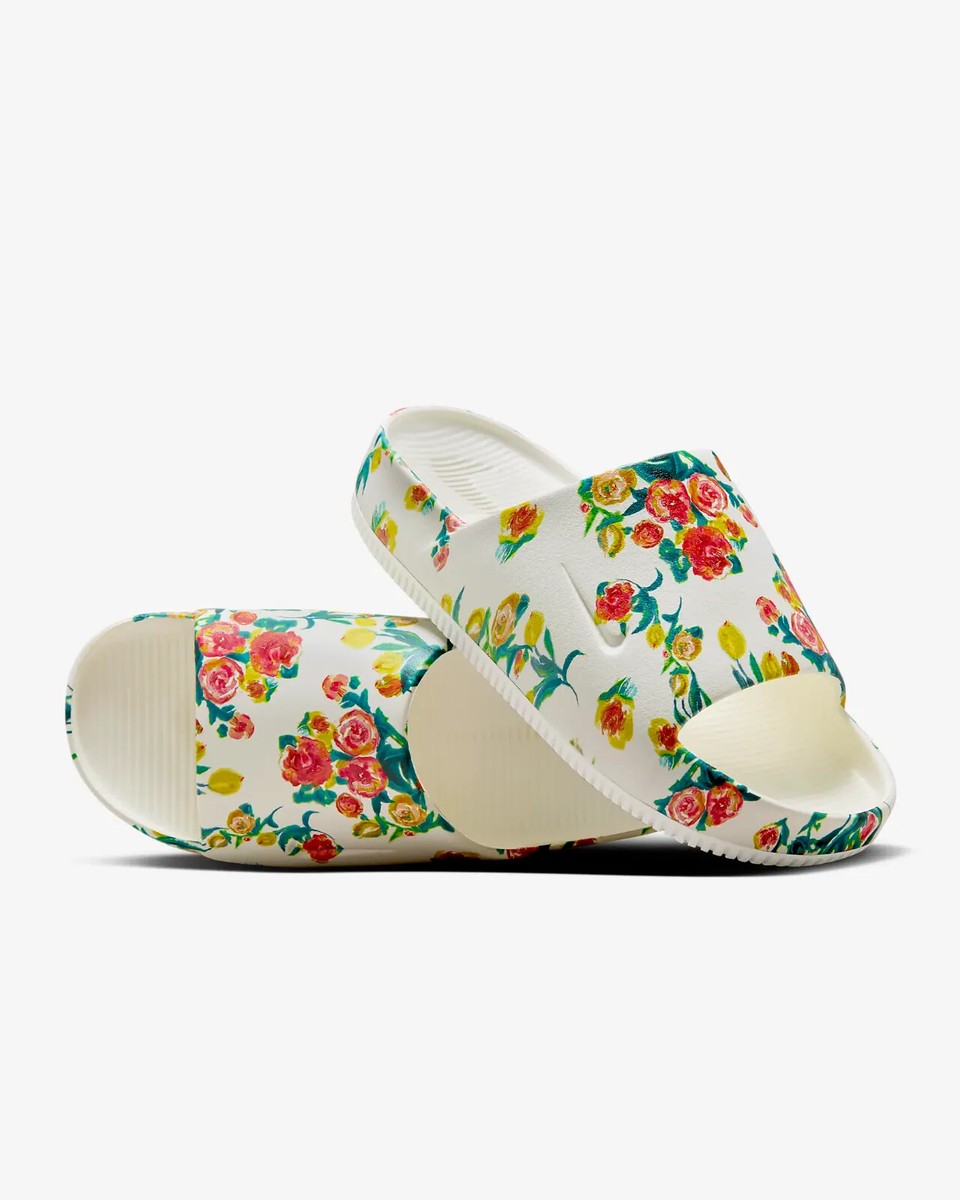 New Nike Women's Calm 'Floral' Slides Shoes Sail (HF1069-100)