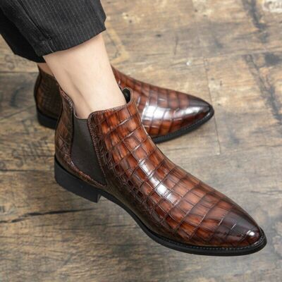 Men Leather Boots Pointed Toe Low Heel Shoes Classic Boots