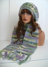 PASTEL MULTI COLOR HAT AND SCARF SET BERET CLOCHE BAGGY SLOUCHY TAM CROCHET
