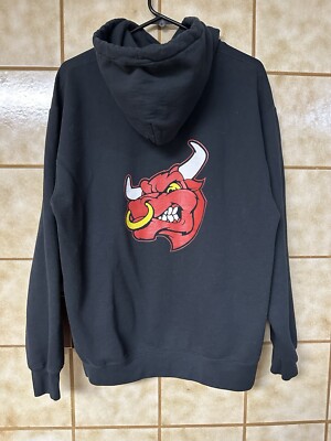 Unisex Black Hoodie, Angry Bull Graphic Horns, Outdoor Casual Urban Work, Sz M