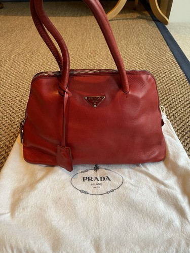 PRADA PROMENADE Red LEATHER TOTE BAG, Vintage Circa 1999