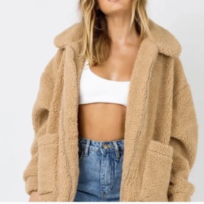I Am Gia pixie teddy sherpa jacket in caramel size S M Womens
