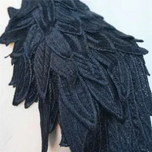 2pcs Black Feather Applique Fabric Embroidery Patches Clothes Shoulder Pad Decor - Image 3 of 4