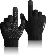 Achiou Winter Gloves for Men Women, Upgraded Thicken Medium, Black Thick 