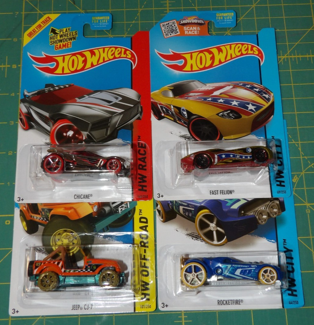 4X - 2015 Hot Wheels Treasure Hunt - Jeep CJ-7, Rocketfire, Chicane, Fast Felion