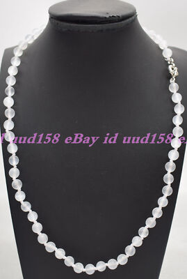 Rare Natural Selenite Smooth Round Gemstone Beads Necklace 16-36'' - Grade AAA