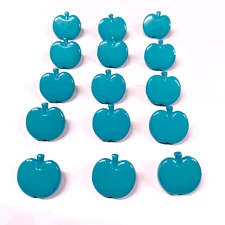 Vintage Dill Buttons 15 ct. Teal Green Apple Fruit 18mm Shank Plastic Sewing