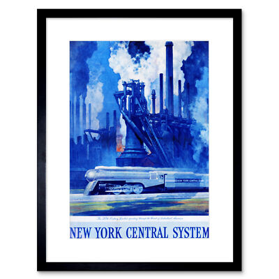 New York Central System Zug industrieller gerahmter Wandkunstdruck 9 x 7 Zoll