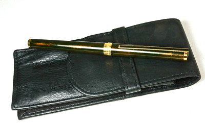 DUNHILL Füllfederhalter. Marmoriertes Edelharz goldbraun, 18ct Goldfeder.  (F33)