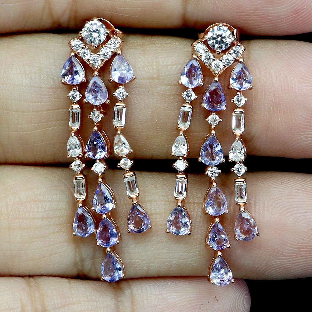 925 Sterling Silver Earrings Pear Tanzanite 4x3mm Natural Gemstone Jewelry