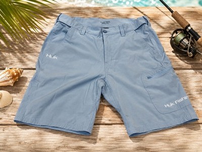 Huk Stretch Waist Fishing Shorts Men's XL Light Blue Performance 36 X 10
