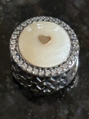 Silver Beaded Round Heart Motif Bead with Rhinestone Accents