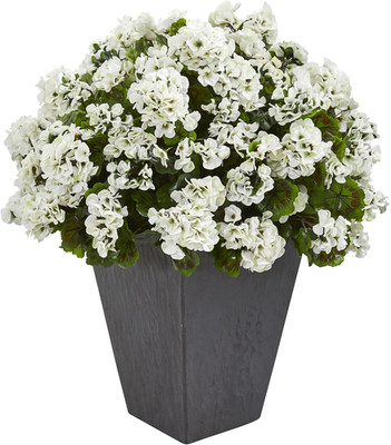 UV Resistant Geranium Artificial Plant in Slate Planter for Indoor/Outdoor Use