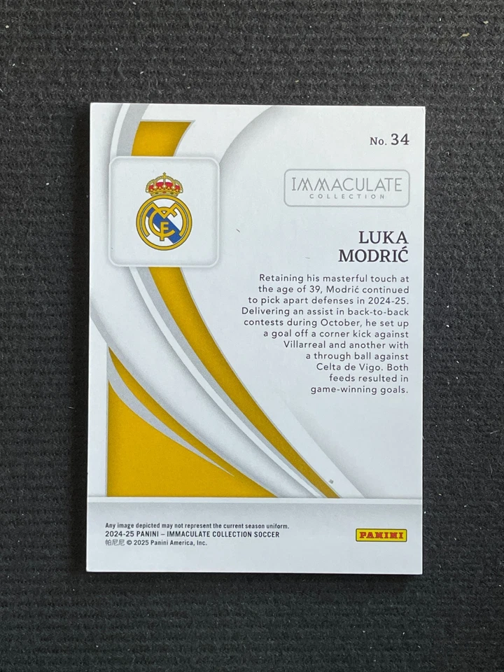 Luka Modric 2024-25 Panini Immaculate Collection Blue 07/25 #34 - Image 2 of 2